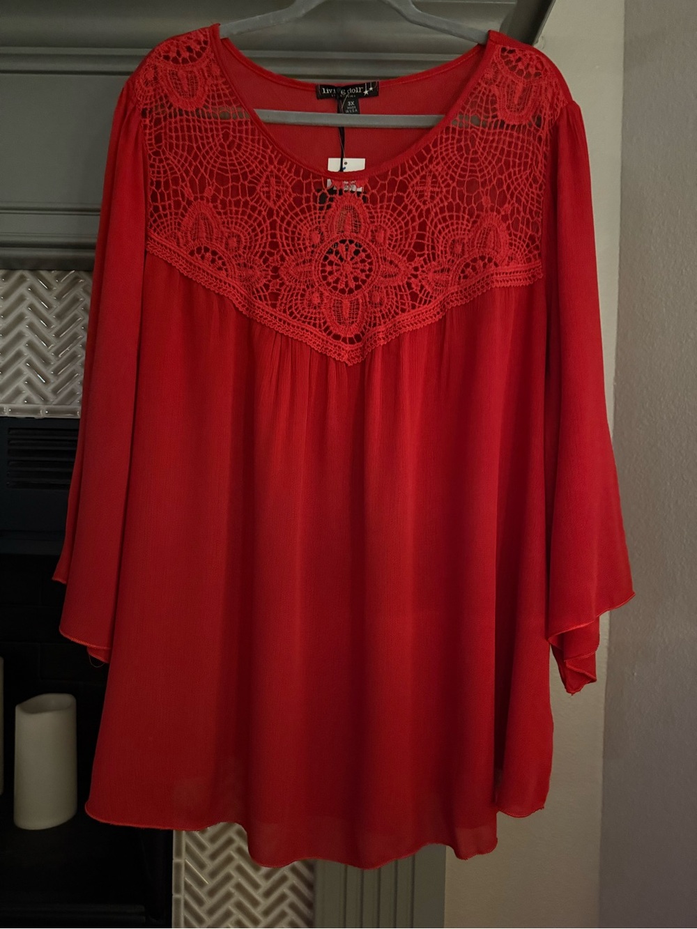 living doll Red Crochet Yoke Tunic